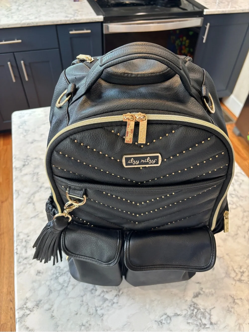 Itzy Ritzy Black Quilted Backpack Diaper Bag
